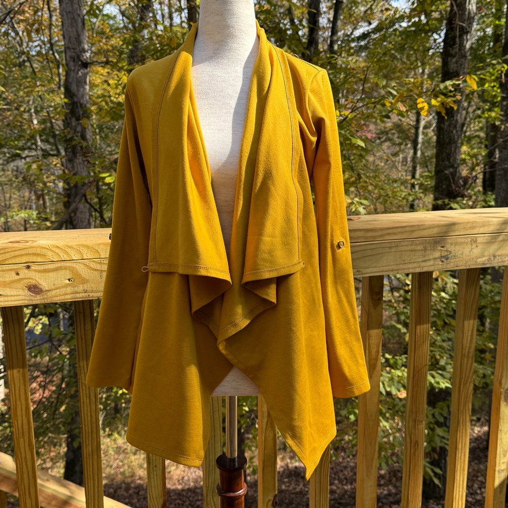 Betabrand Liz Waterfall Wrap Cardigan Roll Tab Sleeves Pockets XS